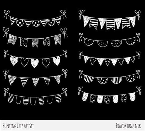 White Bunting Flags Clipart Chalkboard Border Clipart Doodle Bunting