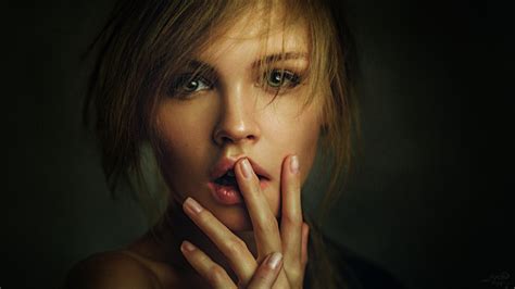 Women Blonde Portrait Face Anastasia Scheglova Open Mouth Wallpaper