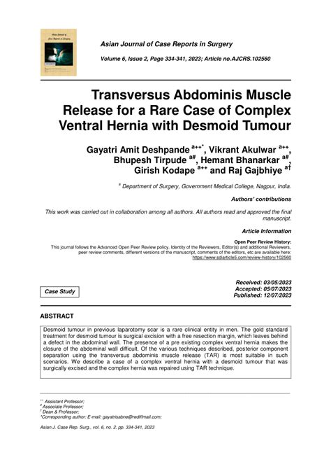 Pdf Transversus Abdominis Muscle Release For A Rare Case Of Complex