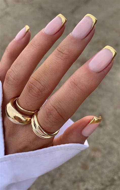 Creative And Pretty Nail Trends 2021 Gold French Tips