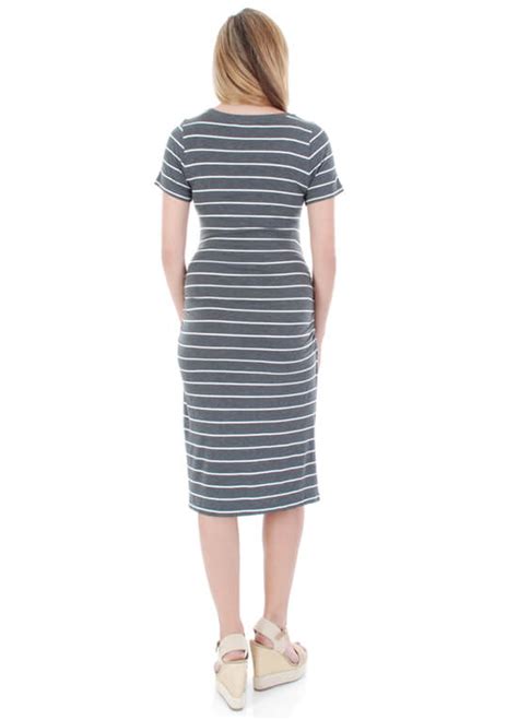 Camila Maternity Dress In Charcoal Stripe By Everly Grey