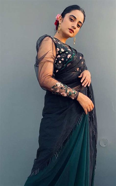 Namitha Pramod In A Double Coloured Organza Saree Blouse