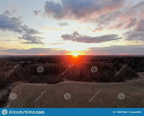 Aerial View A Beautiful Panoramic Landscape Of Clouds At Sunset A