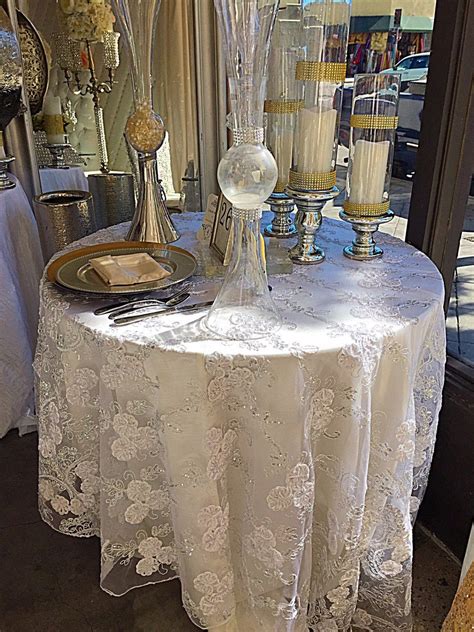 SALE White Embroidered Lace With Silver Sequence Overlay Lace Tablecloth Table Runner Gold