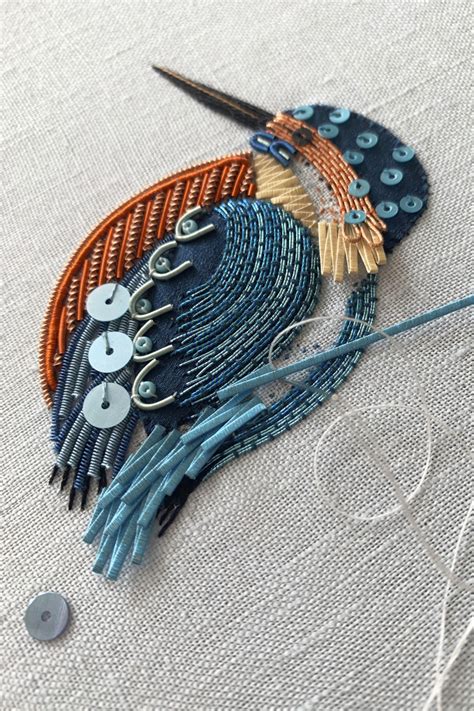 Metal Thread Embroidery Kingfisher Becky Hogg