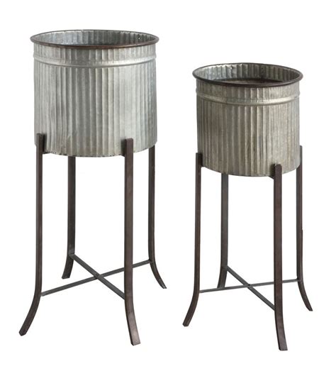 Galvanized Planter With Rustic Metal Stand Iron Planters Metal