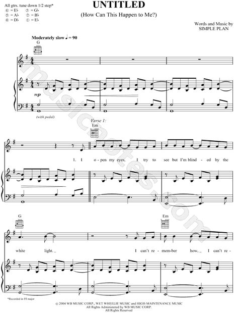 Simple Plan Untitled Sheet Music In G Major Transposable Download