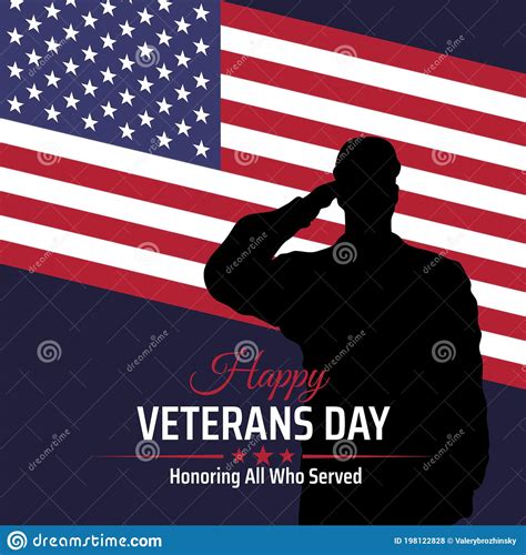 Happy Veterans Day Banner Silhouette Of A Saluting Us Army Soldier