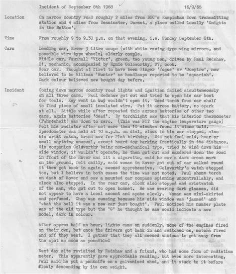 The Haunted Skies Project 8th September 1968 Sighting Report
