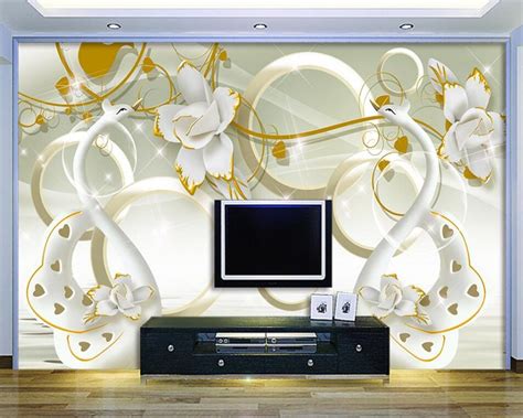 Beibehang Custom 3d Wallpaper Swan Dream Jade Carving Art Murals Life