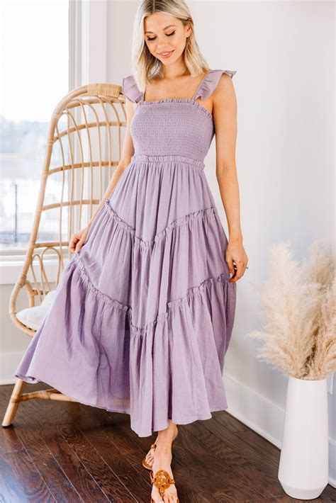 Pleasant Views Lavender Purple Smocked Midi Dress Midi Dress Casual