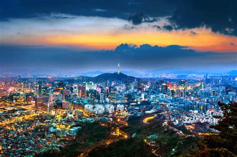 View Of Downtown Cityscape And Seoul Tower In Korea Stock Image Image