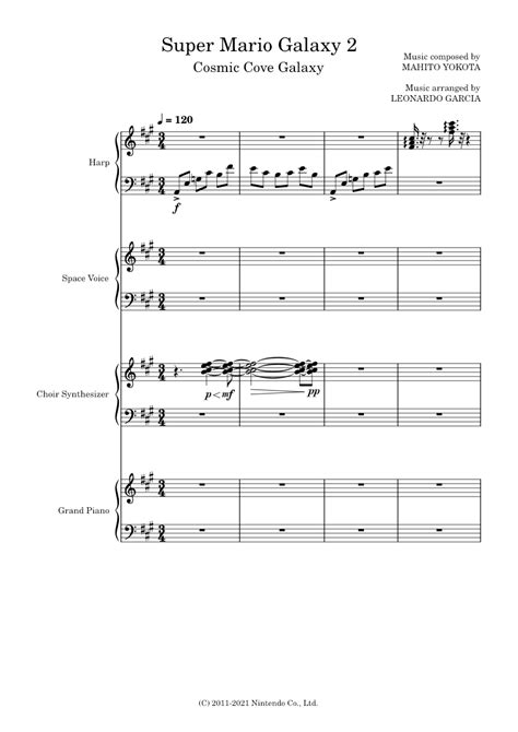 Super Mario Galaxy 2 Cosmic Cove Galaxy Sheet Music For Piano Harp
