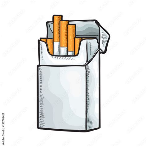 Unlabeled Standing Open Pack Of Cigarettes Sketch Vector Illustration