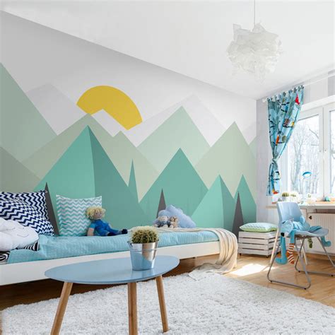 Abstract Art Mountain Wall Mural For Nursery Kids Room Bvm Home