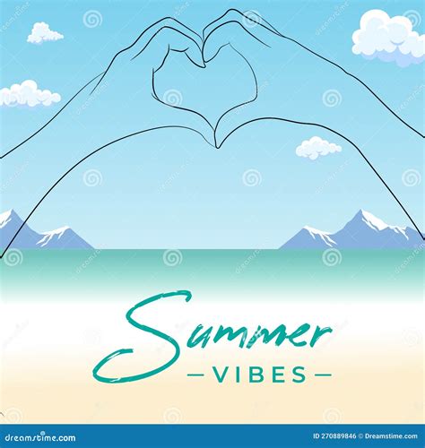 Summer Vibes Beach Hand Heart Hand Drawn Illustration Vector Stock