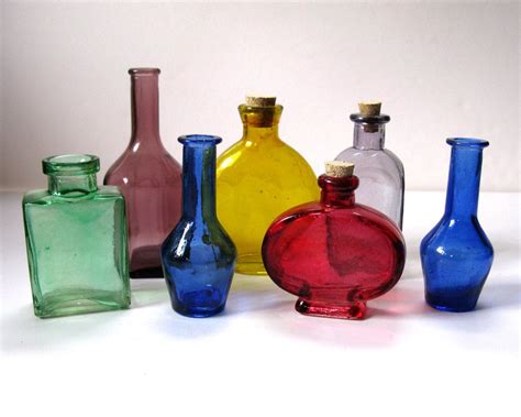 Vintage Mini Colored Glass Decorative Bottles Green Red