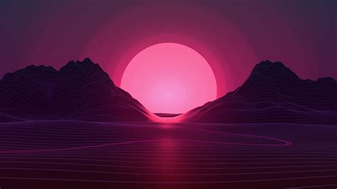 Download 1920x1080 Neon Sunset Mountains Digital Art