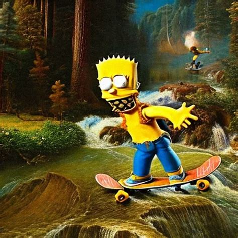 Ai Art Generator Bart Simpson Skateboarding On Acid With Milhouse