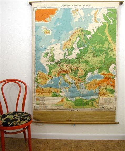 Vintage Pull Down Wall Map Of Europe 1955 Denoyer Gepphert 64 X 43