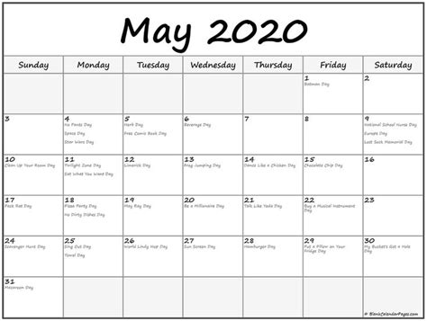 May 2020 Calendar With Weird Holidays Holiday Calendar National