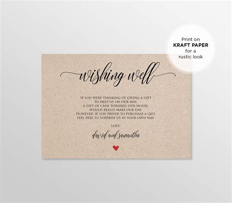 Wishing Well Card Printable Editable Text Instant Download Lieu Of