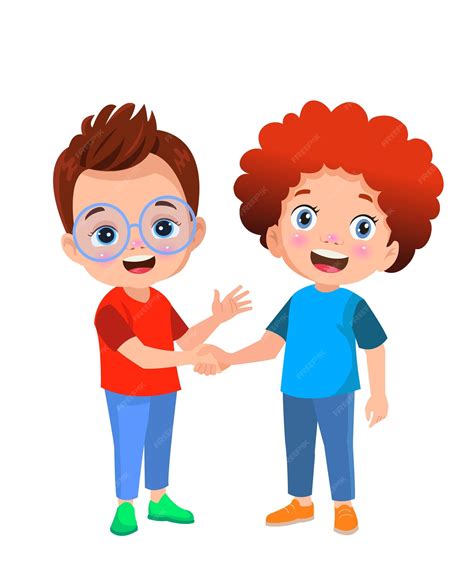 Premium Vector Cute Happy Kid Hand Shake With Friend