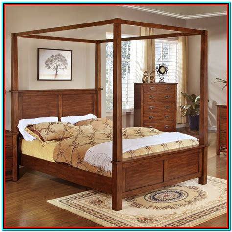 King Size Canopy Bed Frame Wood Bedroom Home Decorating Ideas