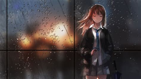 2560x1440 Resolution Girl Anime Rain 1440p Resolution Wallpaper