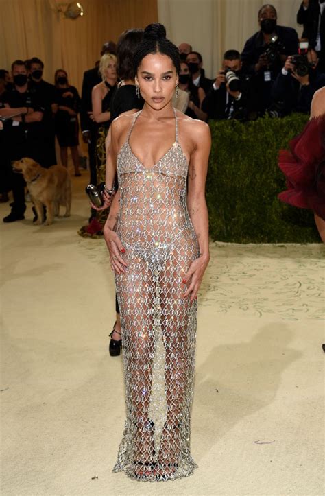 Zoe Kravitz Is Edgy In A Sheer Chain Gown Thong And Sandals At Met Gala Footwear News