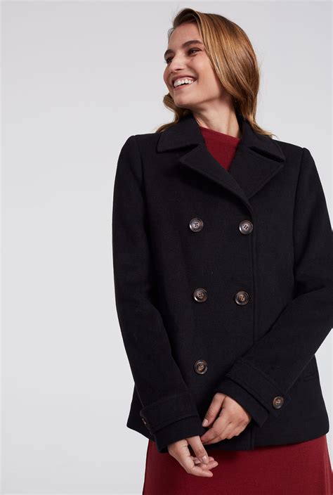 Black Wool Double Breasted Pea Coat Long Tall Sally