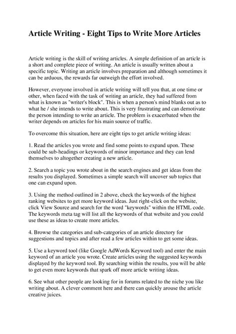 Article Writing Eight Tips To Write More Articles By Joseph Lautier