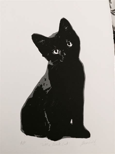 Little Black Cat Original Linocut Print By Missdangerfield On Etsy