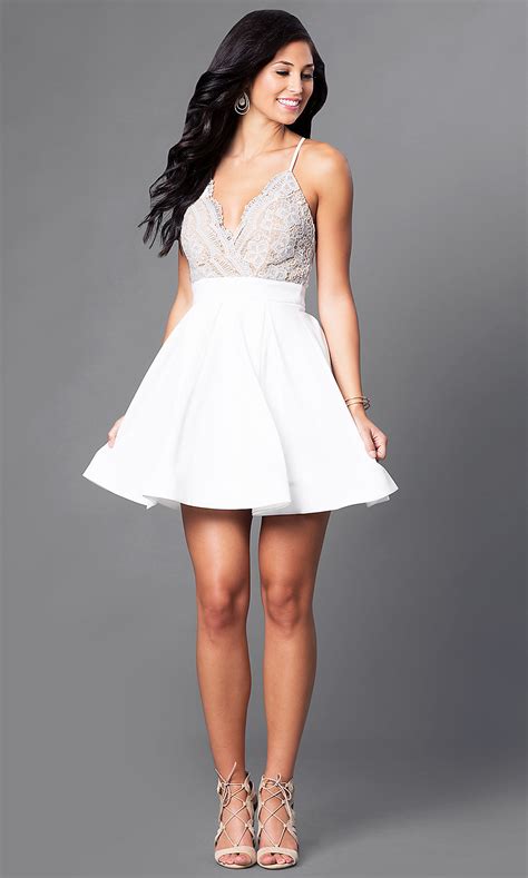 White Fit And Flare Party Dress With Lace Promgirl