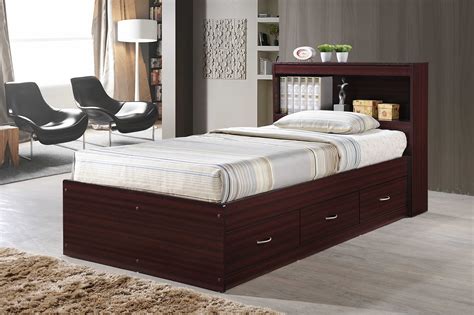Hodedah 3 Drawer Captain Storage Bed Brown With Headboard