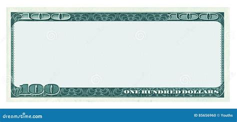 Blank 100 Dollar Banknote Pattern Isolated On White Stock Photo Image