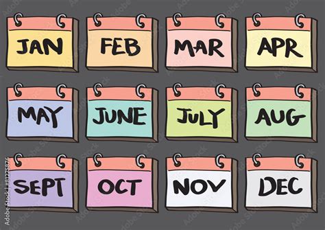 12 Month Calendar Cartoon Vector Icon Set Stock Vector Adobe Stock