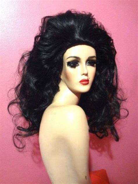 60s Big Hair Teased Black Fall Wig Lace Front Drag Costume Fashion All