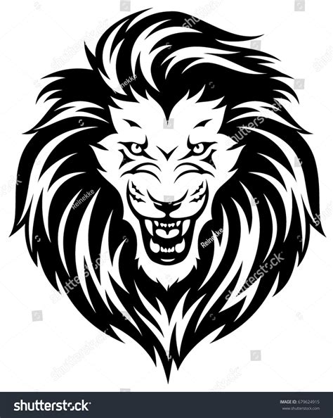 Head Roaring Lion Black Illustration Isolated Stock Vector Royalty