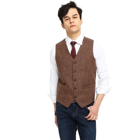 2018 Airtailors Brand Mens Vest Wedding Brown Wool Herringbone Tweed