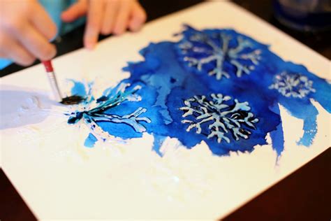 Winter Watercolor Resist Art With Free Printable Snowflake