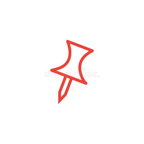 Push Pin Line Red Icon On White Background Red Flat Style Vector