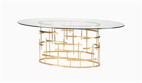 Oval Glass Dining Table With Luxurious Gold Base Interior Design Ideas