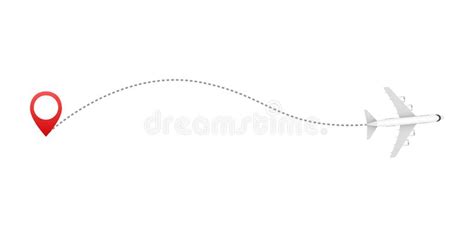 Airplane Flight Path To Location Mark Plane Route Line Stock Vector