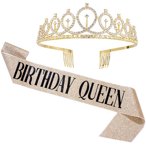 Buy JunyRuny Birthday Queen Sash Tiara Set For Her Happy Birthday Girl Crown Birthday