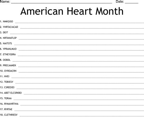 American Heart Month Word Scramble Wordmint