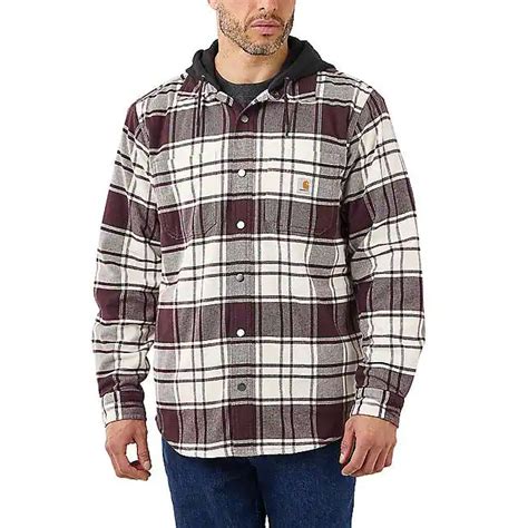 Carhartt 105621 Malt Rugged Flex Relaxed Fit Flannel Fleece Lined Hooded Shirt Jacket Aone