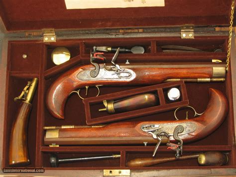 Antique Style Repica 45 Cal Flintlock English Dueling Pistol Cased Set