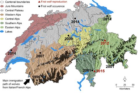 Topographical Map Of Switzerland Subdivided Into Jura Mountains