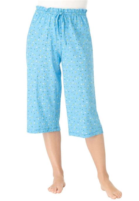 Women S Plus Size Soft Cotton Pajama Capris Pants Elastic Waist W Drawstrings EBay